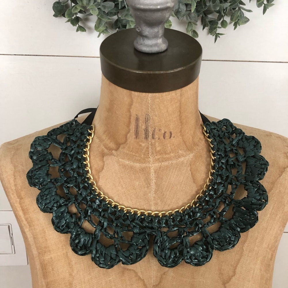 Collar Coal Crocheted Bib Necklace